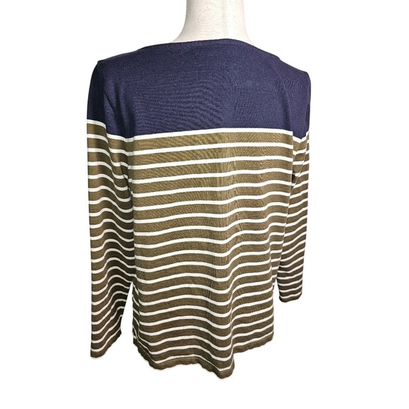 Talbots Color Block Striped Sweater Top 100% Cotton Long Sleeve Boat Neck Size L - Picture 4 of 13